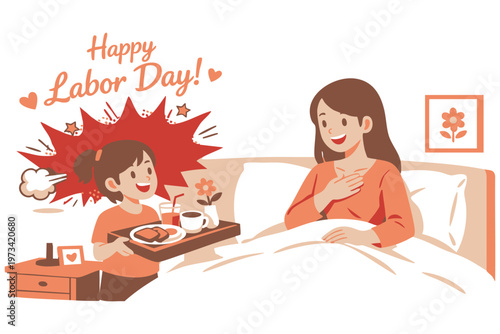 Happy labor day illustration family breakfast in bed celebration
