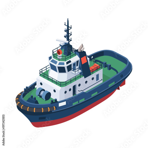 Isometric Tugboat Illustration - Maritime Vessel for Harbor Assistance.