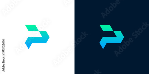 Abstract geometric logo representing a stylized letter 'P' in vibrant blue and green gradients, suitable for technology or business branding