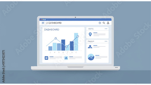 Laptop displaying business analytics dashboard screen.