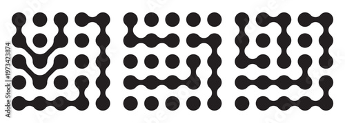 Diagonal metaball connected circles shape. Abstract nerve cell dots or computer nano net . Metaball Set. Vector Connect Circle Shapes. Abstract Geometric Dots. EPS 10.