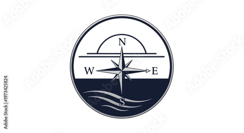 compass logo with waves and sun.