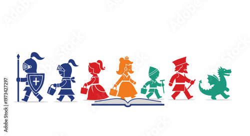 Colorful Silhouettes of Fairytale Characters and an Open Book.