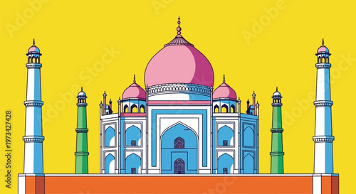 Colorful Stylized Illustration of the Iconic Taj Mahal Mausoleum.