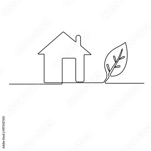 Eco friendly house one line drawing on white background

