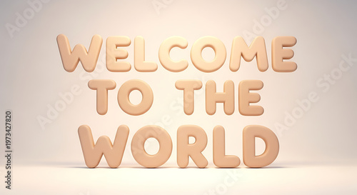 A warm welcome message in 3D wooden letters on a plain background