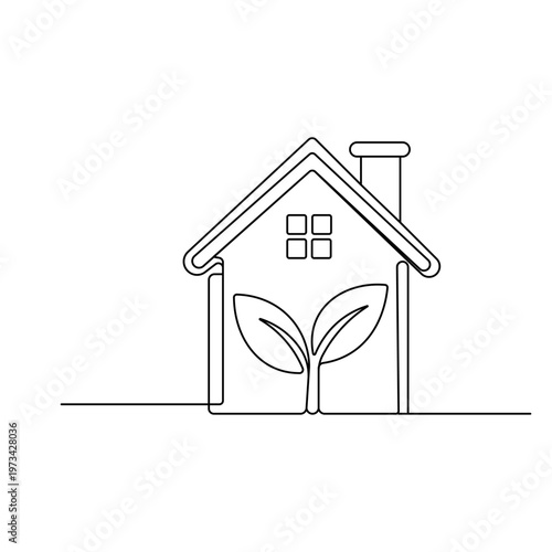 Eco friendly house one line drawing on white background
