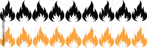 Contrasting flames black silhouettes above vibrant orange and yellow fire imagery