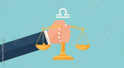 Justice, law, balance scale, hand, vector icon, symbol, illustration, legal, fairness