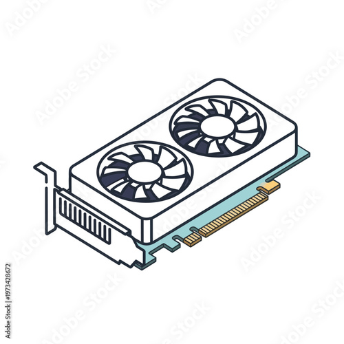 Isometric Graphics Card Illustration with Dual Fan Cooling System.