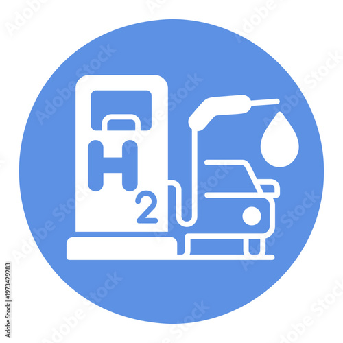 Hydrogen refueling station with car outline vector icon