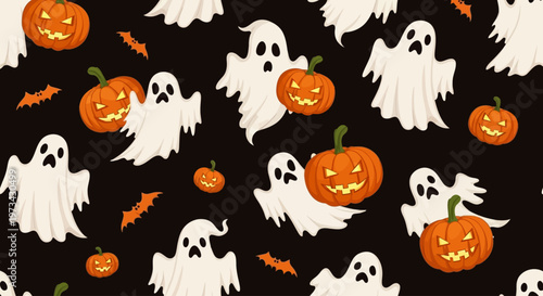 Halloween ghosts and pumpkins pattern.