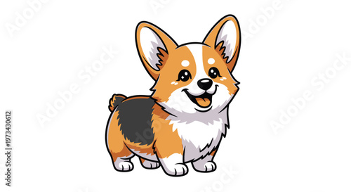 Corgi dog with floppy ears standing.