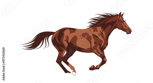 Brown Horse Running Fast Freely Outside.