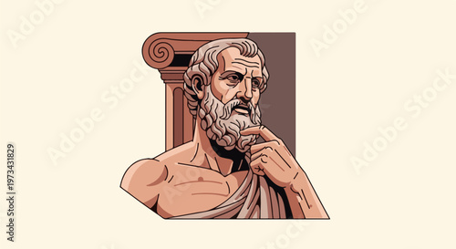 Pixel art bust of a thoughtful ancient Greek philosopher in a toga