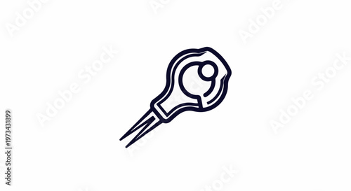 A simplistic, dark blue line drawing of a miniature pair of tweezers