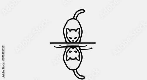 Stylized line art of a cat looking into its reflection on a water surface