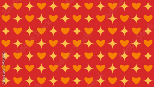 Repeating Hearts and Stars Pattern: A festive background showcases a repeating pattern of hearts and stars in vibrant hues, creating a cheerful and celebratory atmosphere.