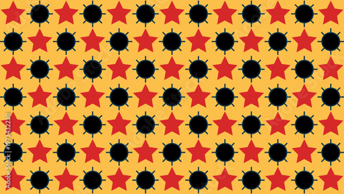 Abstract Star and Sun Pattern: A captivating geometric pattern, featuring a rhythmic dance of stars and sun symbols. This vibrant, eye-catching design.