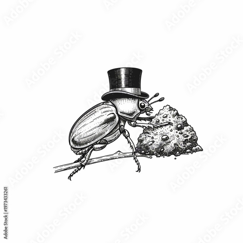 Dung Beetle in a Top Hat Rolling a Ball of Dung.