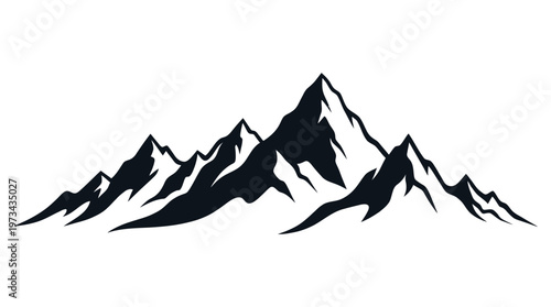 Snowy alpine mountain landscape vector illustration with mountains peaks sky clouds forest and winter snow