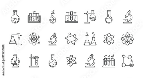 Science and lab line icon set. Editable stroke. Laboratory equipment icons. Simple outline symbols. Vector Illustration
