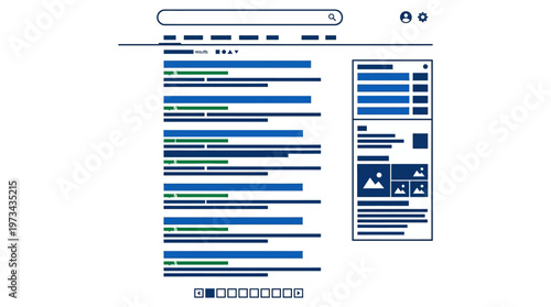 Abstract search engine interface with results and sidebar layout