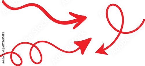 Title red hand drawn arrows and swirls a collection of dynamic directional elements description this image features three vibrant red hand drawn arrows and