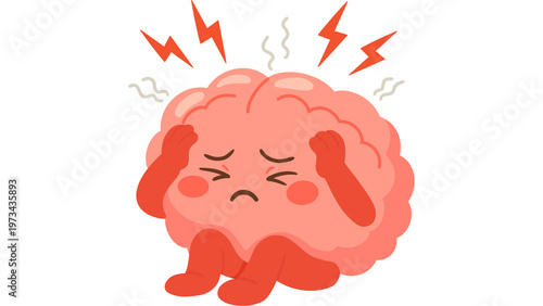 Konstfotografi Brain stress headache overthinking mental health concept - Cute brain character