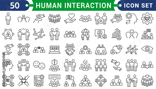 Human interaction icon set outline style icon set collection vector illustration