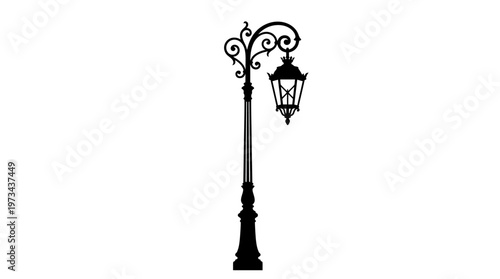 Vintage street lamp silhouette isolated on white background with classic iron and glass design