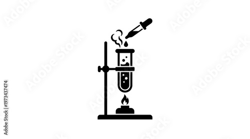 Scientific precision: An illustrative depiction of scientific experimentation, featuring a flask undergoing a reaction, complete with a dropper and a heat source.
