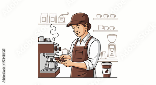 Barista preparing coffee with espresso machine in a cafe