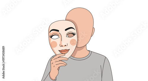 Person Holding a Smiling Beautiful Face Mask, Concept of Social Media Pressure, Fake Identity, and Mental Health.