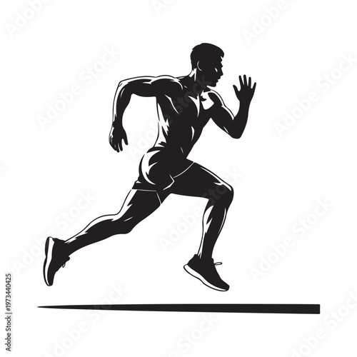 Running man silhouette sprinting with high intensity for track and field competition or marathon training isolated on white background art.