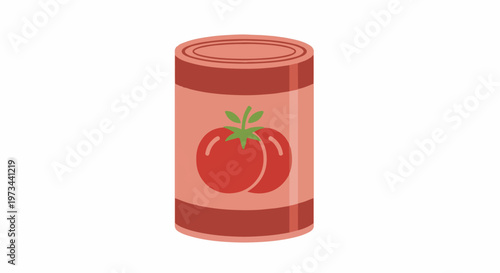 A pink can with a tomato illustration and red bands
