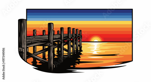 Wooden pier at sunset with reflection on the water