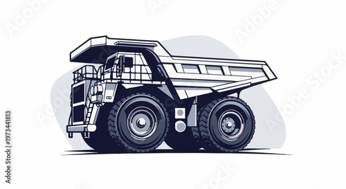 Massive, heavy-duty mining dump truck, designed for hauling enormous loads