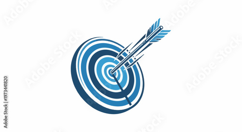 Stylized dartboard with an arrow piercing the bullseye, rendered in shades of blue and white