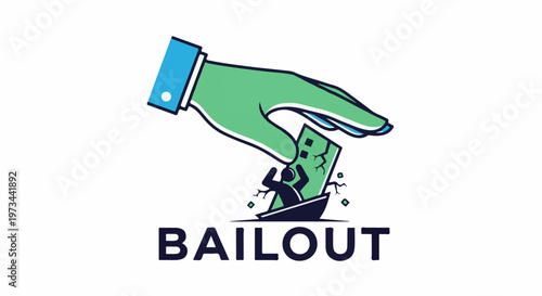 Hand reaching down to support a sinking boat with a person inside, symbolizing rescue