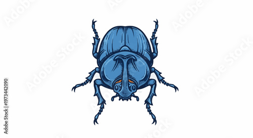 A detailed, blue, stylized beetle illustration on a white background