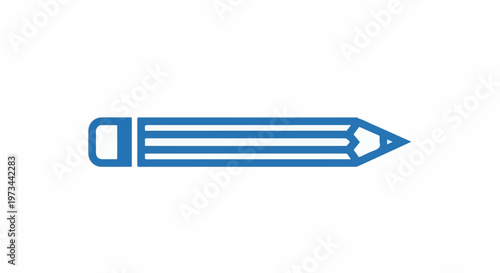 Blue pencil icon with eraser and three horizontal lines on a white background