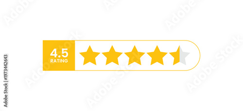 Yellow rating bar shows 4.5 stars out of five. Five stars partially filled, indicating high quality. Simple design fits digital or web interfaces. Clear, clean, professional look for user feedback
