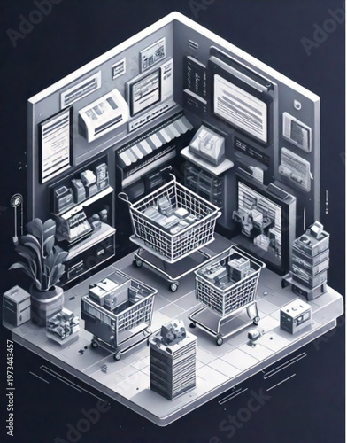 Isometric Pixel Art Display of Electronic Gadgets and Products.