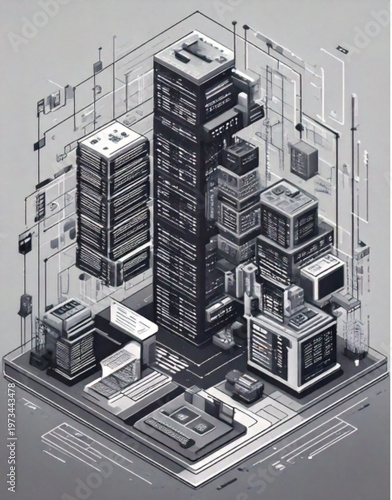 Isometric Cityscape Illustration with Modern Buildings and Structures.