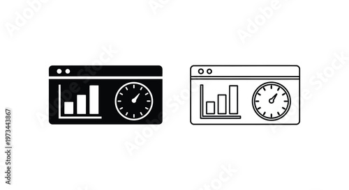 Browser windows with graphs and clocks Vector