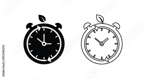 Black and White Alarm Clock Icons Vector