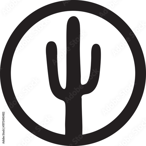A stylized depiction of a saguaro cactus inside a circular border