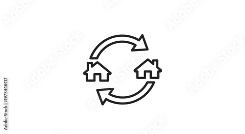 Circular arrow icon with two houses, symbolizing exchange or relocation