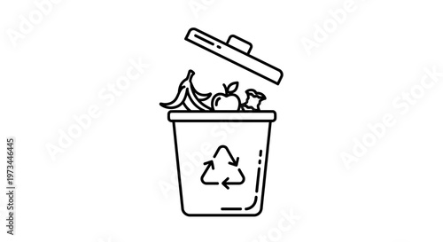 Compost Bin Icon with Organic Waste: Banana Peel, Apple, and Food Scraps